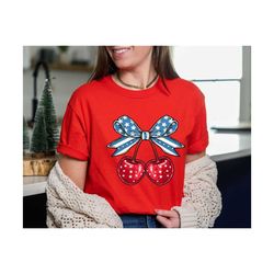Bow Cherry Shirt, Cherry Coquette Shirt, USA Flag Coquette Shirt, Cherry Lover Gift Shirt, Coquette American Flag Shirt,