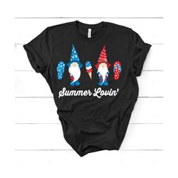 Summer Lovin', Gnome Shirt, Black Or Heather Navy Bella Canvas Tee, Soft Tee Shirt, Independence, America, patriotic, li