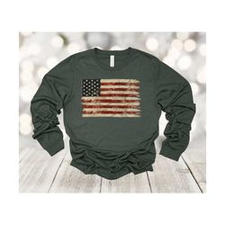 Independence Day Long Sleeve, Vintage American Flag, USA Flag, Red White And Blue, Fourth of July, 4th of July shirt, Am