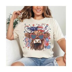 4th of July Patriotic Highland Cow Shirt for Women, Graphic Tshirts for Women, Custom Shirts for Women, Custom Tee, BCNa