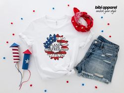 Land of the Free Sunflower T-Shirt, Sunflower Shirt, 4th Of July Shirt, Independence Day Shirt, Fourth Of July Shirt, 4t