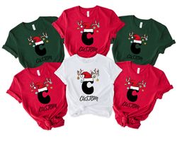 Christmas Custom Name Initial Shirt, Xmas Matching Pajama, Family Christmas Shirt, Personalized Christmas Couple T-Shirt