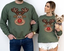 Christmas Reindeer Sweatshirt,Faux Embroidery Christmas Sweatshirt,Christmas Gifts,New Year Shirt,Merry Christmas Shirt,