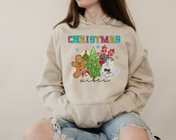 Christmas Vibes Sweatshirt, Faux Embroidery Christmas Sweatshirt, Christmas Crewneck,Sequins Glitter,Women Christmas Hoo