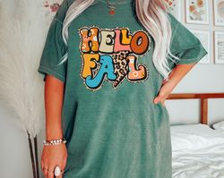 Comfort Colors Retro Hello Fall Sweater Weather Shirt, Hippie Fall Shirt, Groovy Fall Shirt Gifts, Thanksgiving Crewneck