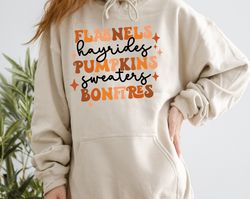 Flannels Hayrides Pumpkins Sweaters Bonfires Sweatshirt,Retro Boho Fall Sweater,Autumn Sweater,Camping Thanksgiving Holi