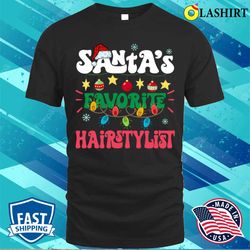 Santas Favorite Hairstylist Santa Hat Xmas Lights Christmas T-shirt - Olashirt