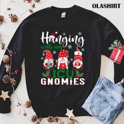 New Hanging With My Icu Gnomies Nurse Christmas Santa Hat Shirt - Olashirt