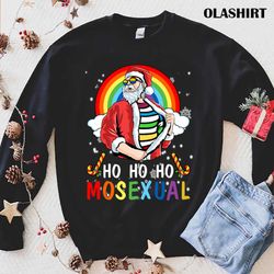 New Mens Ho Ho Ho Mosexual Gay Santa Lgbt Pun Gay Pride Christmas T-shirt - Olashirt