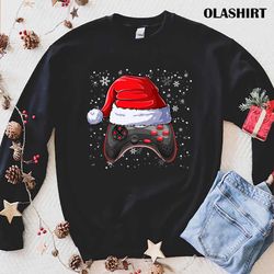 Video Game Controller Christmas Santa Hat Gamer Gift Boys T-shirt - Olashirt