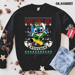 Snit-ches Get Stitches Funny Stitch Santa Boy Ugly Xmas T-shirt - Olashirt