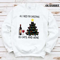 All I Need For Christmas Is Cats And Wine T-shirt - Olashirt