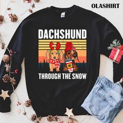 Funny Merry Christmas Dachshund Dog Through The Snow T-shirt - Olashirt