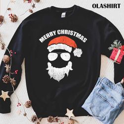 funny santa claus face sunglasses with hat beard christmas t-shirt - olashirt