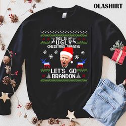 New Lets Go Brandon Ugly Christmas Sweater Funny Xmas Shirt - Olashirt