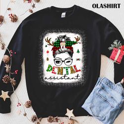 Official Christmas Dental Assistant Shirt Messy Bun Plaid Shirt - Olashirt