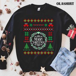 Official Merry Christmas Bells Stars Poinsettia Xmas Ugly Christmas T-shirt - Olashirt