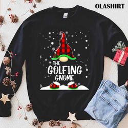 New Golfing Gnome Buffalo Plaid Matching Family Christmas Pajama T-shirt - Olashirt