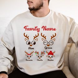 Your Family Name Hoodie, Custom Christmas Family Sweatshirt, Cute Reindeer, Women Gift, Family Shirt, Funny Matching Shi
