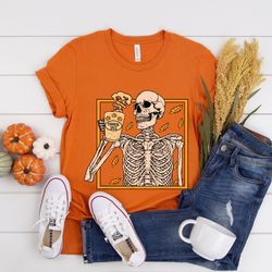 Halloween Skeleton Sweatshirt,Halloween Coffee Skull Shirt,Pumpkin Spice Shirt,Halloween Pumpkin Spice Coffee Shirt,Happ