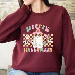 Hippie  Spooky Ghost Sweat Retro Halloween Design, Featuring Pumpkin