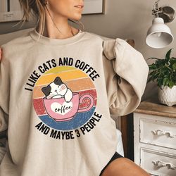 I Like Cats And Coffee Shirt, Coffee Lover Shirt, Funny Cat Shirt, Cat Mom Gift, Cat Lover Shirt, Retro Coffee Shirt, Vi