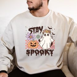 Retro Floral Ghost Sweatshirt, Spooky Season Design, Womens Halloween Costume Sweater, Cute Trick Or Treat Top