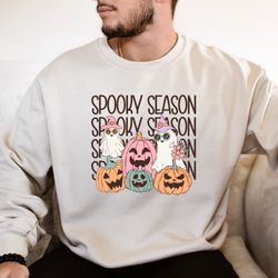 Retro Spooky Season Sweat with Ghost  Pumpkin Design, Halloween Party Sweat, Cute Gift for Halloween Lovers
