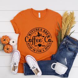 Witches Brew T-Shirt, Halloween Tee, Funny Coffee Co Crewneck Shirt, Halloween Witches Pullover Shirt, FunnyHalloween Sh