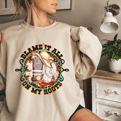 Blame It All On My Roots Tee, Southern Country Music T-shirt, Concert T-shirt,Southern Rodeo Cowgirl Western Tee Shirt,R