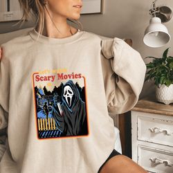 Lets Watch Scary Movies Sweatshirt,Movie Shirt, Scary Halloween SweatShirt, Retro Movies Shirt,Funny Halloween Shirt, Bo