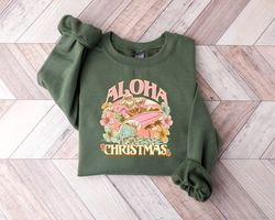 Aloha Christmas Santa Shirt, Retro Santa Summer T-shirt, Santa Beach Sweater, Pink Santa Surfing Sweatshirt, Christmas C
