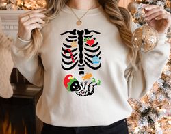 Christmas Baby Announcement Sweatshirt, Christmas Pregnant Mom Sweater, Christmas Skeleton Baby Shirt, Baby is Coming, M