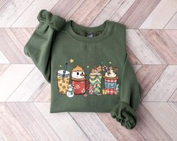 Christmas Coffee Sweatshirt, Snowmen Red Peppermint Iced Latte Sweets Sweater, Coffee Lover Xmas Shirt, Christmas Gifts,