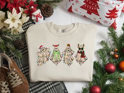 Christmas Ghosts Sweatshirt, Retro Ghost Sweater, Christmas Gifts, Cute Xmas Ghost Shirt, Christmas Gifts, Ghost Lights,