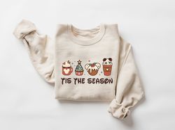 Disney Christmas Cartoon Coffee Latte Sweatshirt, Christmas Coffee Cups Sweater, Xmas Disney Snacks Shirt, Christmas Gif
