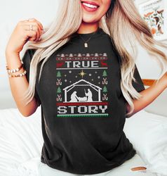 Nativity Scene Ugly Christmas Shirt, Birth of Jesus T-shirt, Jesus is the Reason for the Season Crewneck, Holy Night Swe