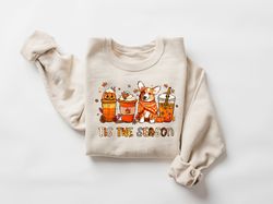Tis the Season Fall Coffee Cups Sweatshirt, Fall Puppy Shirt, Fall Season Dog Sweatshirt, Thanksgiving Gifts, Fall Vibes