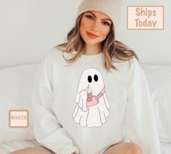 Little Ghost frappe Coffee Shirt, Ghost Sweatshirt, Halloween Tee, Cute Ghost Shirt, Little Ghost  Coffee Sweatshirt