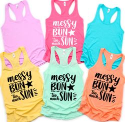 Messy Bun Too Much Sun Cotton Tee, Summer T-shirt, Shirts for Women, Cruise Gifts, Vacay Mode, Beach Lovers Gift