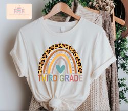 Third grade Rainbow Teacher Leopard Shirt - Leopard Tee, Teaching Boho TShirt, Gift for Teacher, Teacher Life, Cute Teac