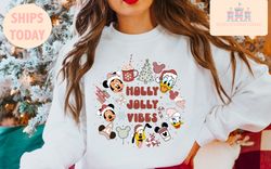 Vintage Mickey And Friend Christmas Shirt,Holly Jolly vibes Shirt,Disney Christmas Shirt,Disney Trip Shirt,Disney Family