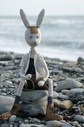 Handmade doll bunny - soft rabbit toy - dressed up animal doll - gift idea