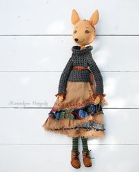 Handmade doll fox - art animal toy