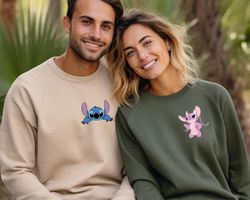 Disney Stitch Couple Sweatshirts, Pink Stitch Sweatshirt, Disney Stitch and Angel Tees,Disney Couple Trip Sweatshirts,Di