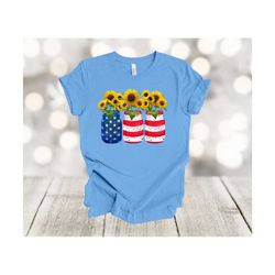 American Flag Jars Filled With Sunflowers, Premium Soft Tee, Fourth of July, 4th of July shirt, American Flag, make Amer