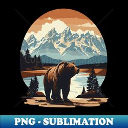 grizzly bear against scenic mountain landscape design - creative sublimation png download