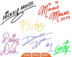 Mickey friends Autographs Svg Png Bundle, Mouse Signatures Svg