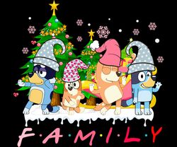 Bluey Family Christmas Png, Pink Bluey Merry Bluemas Png
