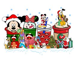 Mickey And Friends Latte Coffee Christmas Png, Disney Joy To The World Png